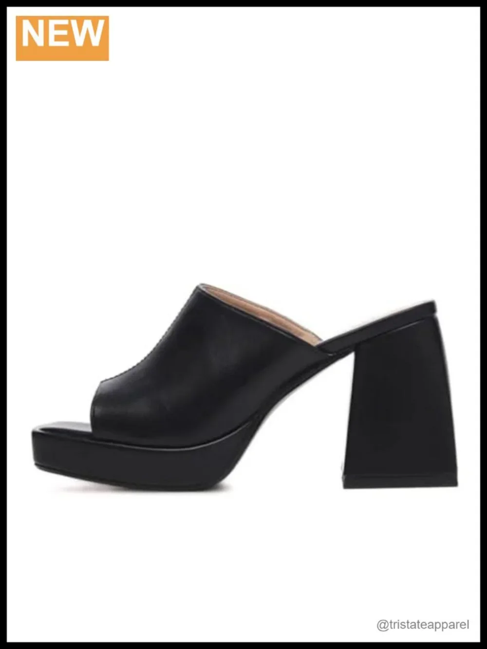 Chunky Platform Sandals Square Toe High Heel Slip On Mules PU Leather